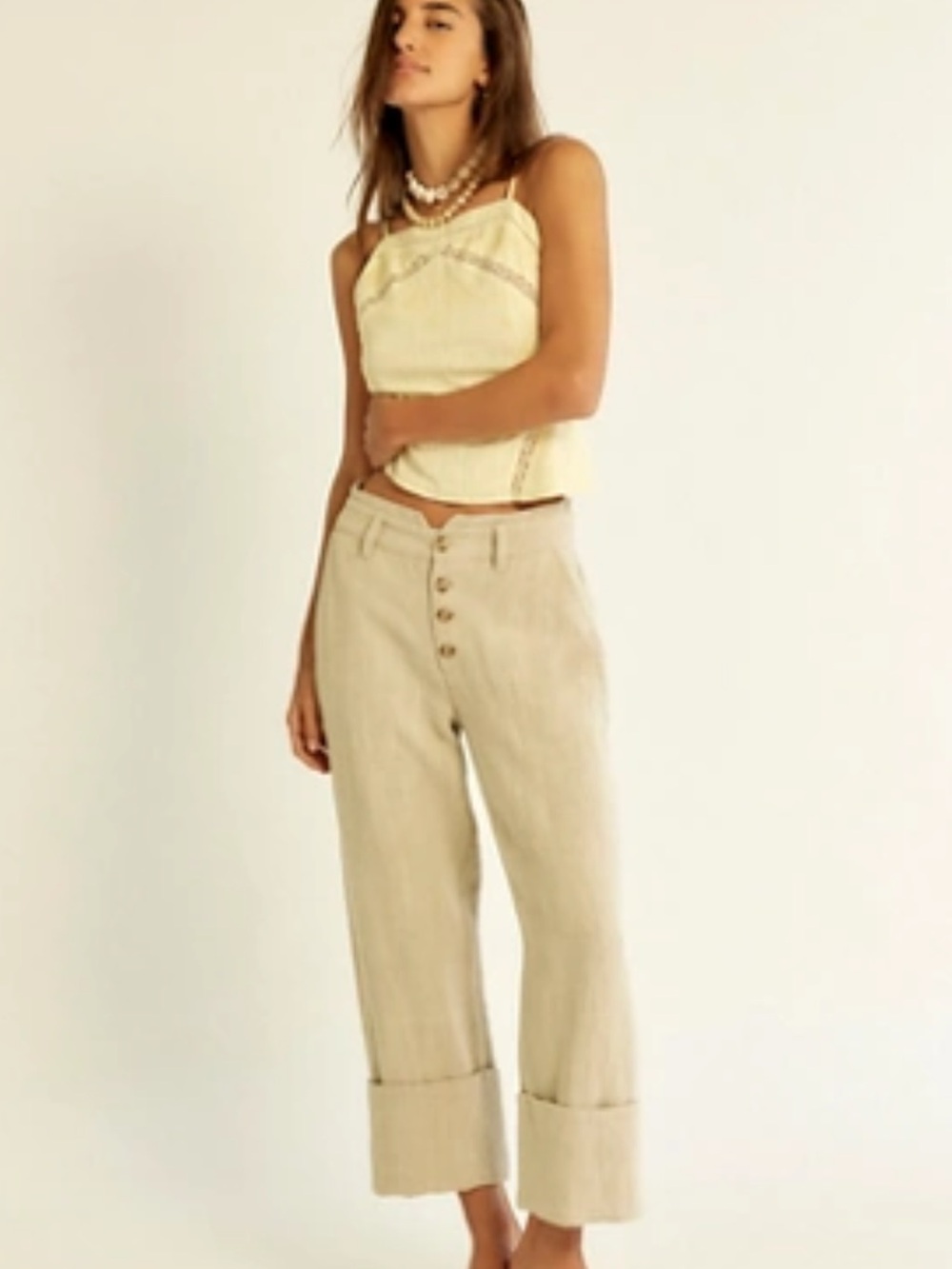 Free people  parkway Casual Linen-Blend Pants in Light Beige